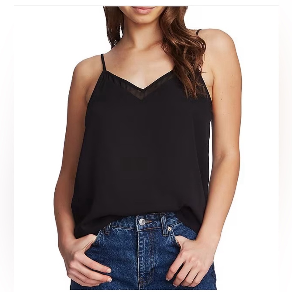 1. STATE | Chiffon Inset V-Neck Spaghetti Strap Cami | Size: XS